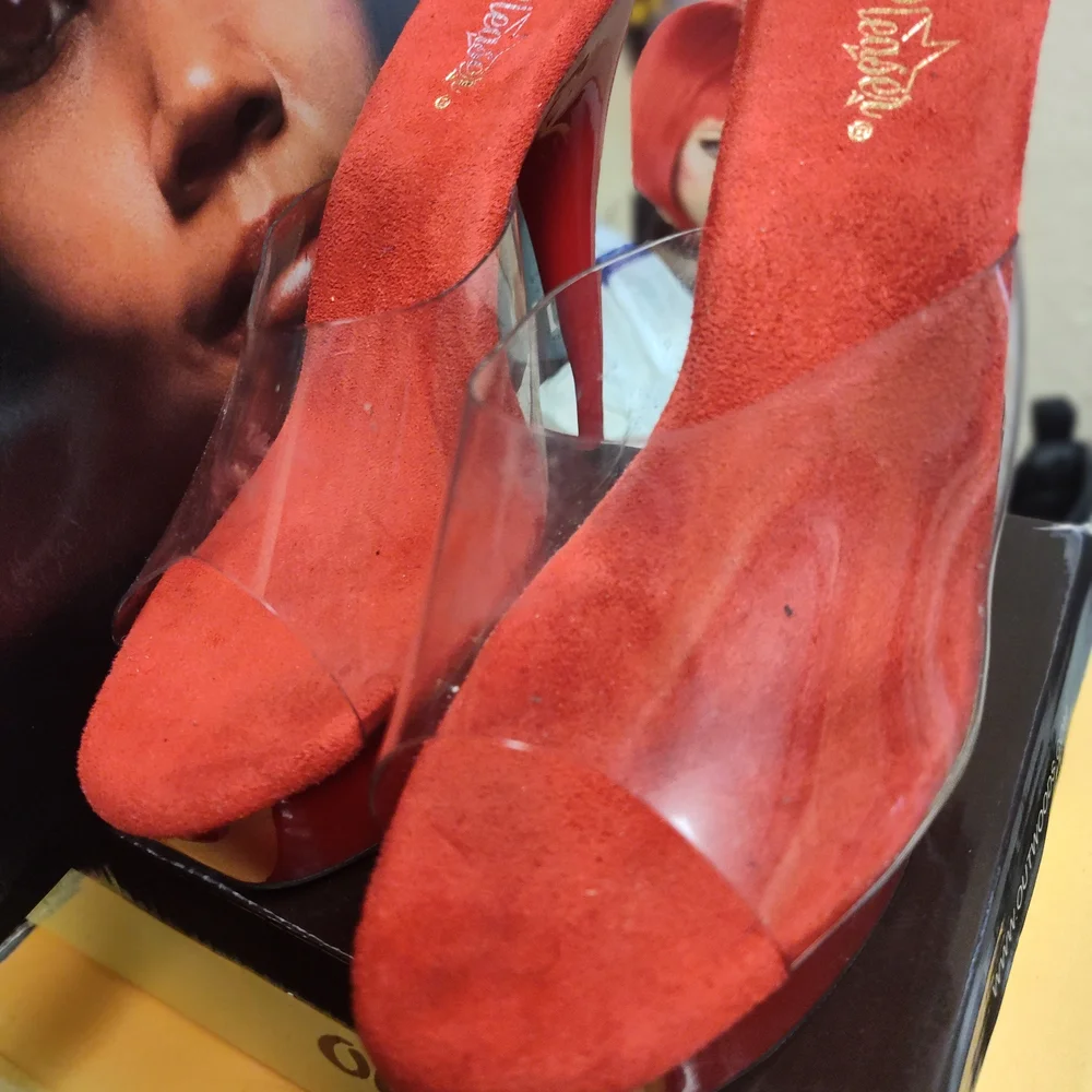 Elegant Red Stilettos with Clear Strap - Picture 5 of 8